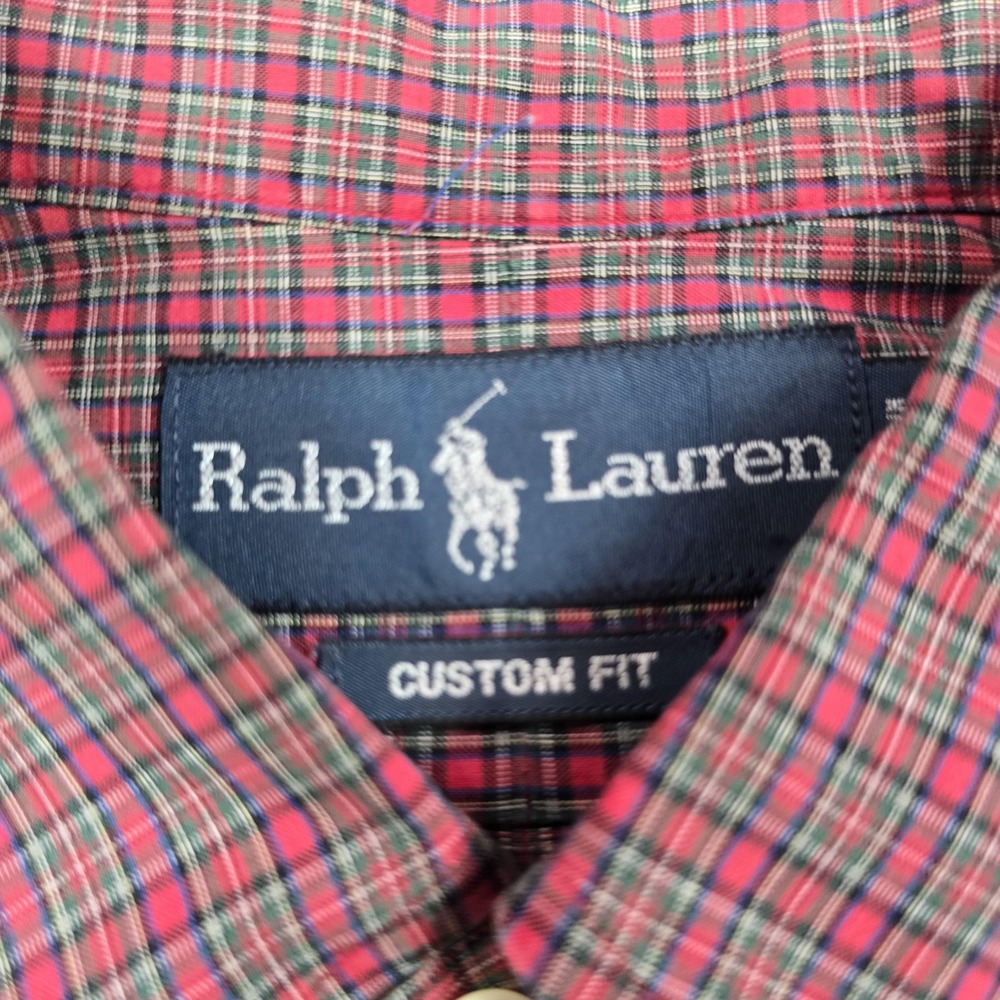 Ralph Lauren Shirt‎ Mens 17 32/33 Red Green Plaid Button Down Custom Fit Pony - Picture 4 of 8